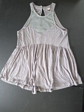 POL Mesh Yoke Tank Top in Light Gray
